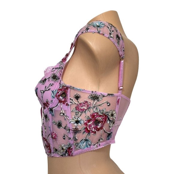 VICTORIA’S SECRET SMALL Dream Angels‎ Unlined Bra Top Black Floral Embroidered - Picture 5 of 11